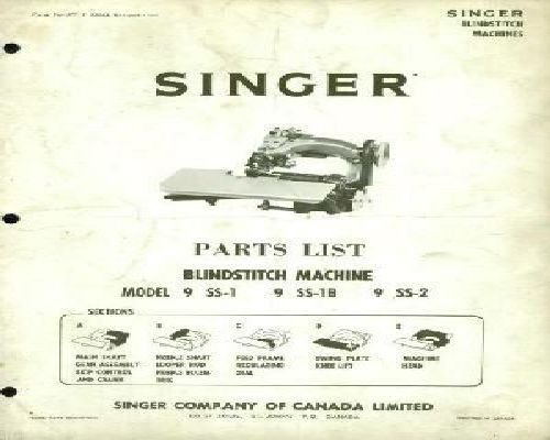 Singer Blindstitch Machine Model 9SS-1, 9SS-1B, 9SS-2 Parts Book