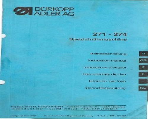 Durkopp 271 & 274 Industrial Sewing Machine German