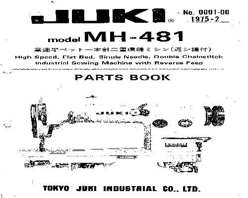 Juki MH-481 Industrial Sewing Machine Parts Book