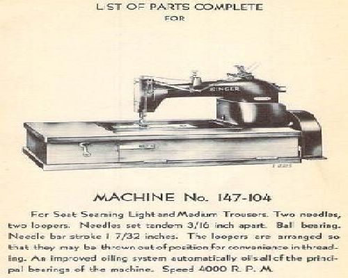 Singer 147-104 to 147-108 Parts