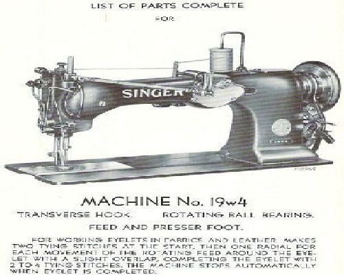 Singer 19W4 Industrial Sewing Machine Parts Book