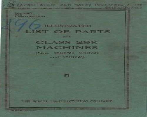 Singer 29K58 29K60 & 29K62 Industrial Sewing Machine Parts Book