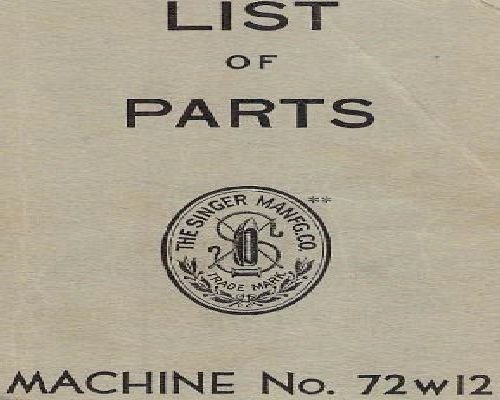 Singer 72w12 Parts