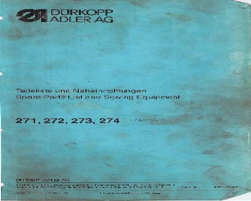 Durkopp 271 - 272 - 273 - 274 Spare Parts Manual